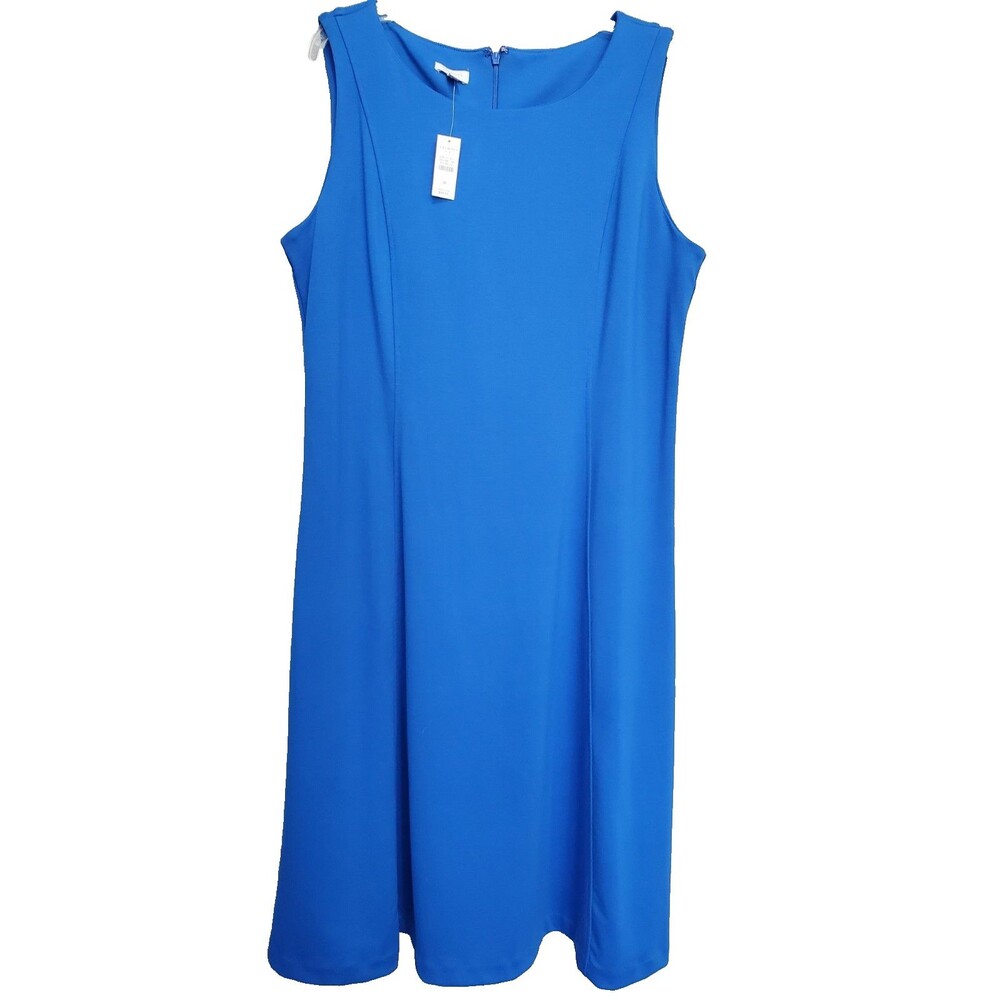 Talbots Blue Sleeveless Knit Shift Midi Dress Size 16 NWT